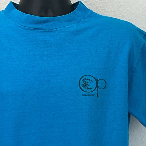 Vintage 80s OP Ocean Pacific T Shirt Surfer Surfing Made In USA Blue Tee L Large - Picture 4 of 9